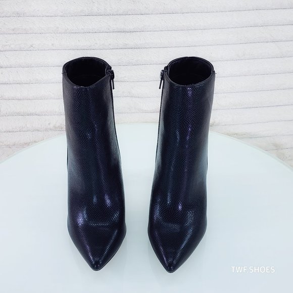 Amanda Pointy Toe 4.5" Stiletto Heels Ankle Boots - Black - Picture 6 of 9